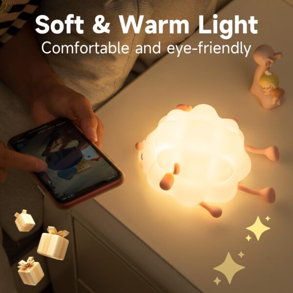 Cute Silicone Night Lights Sheep Cartoon Bedroom Lamp For Children's Room Decor Rechargeable Timing Dimming Sleep Night Light - Image 8